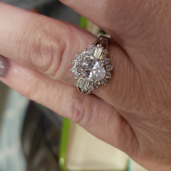 Halo Floral Style Vintage Wedding Engagement Ring Baguette Round Oval Ring 7.25 - Picture 7 of 9